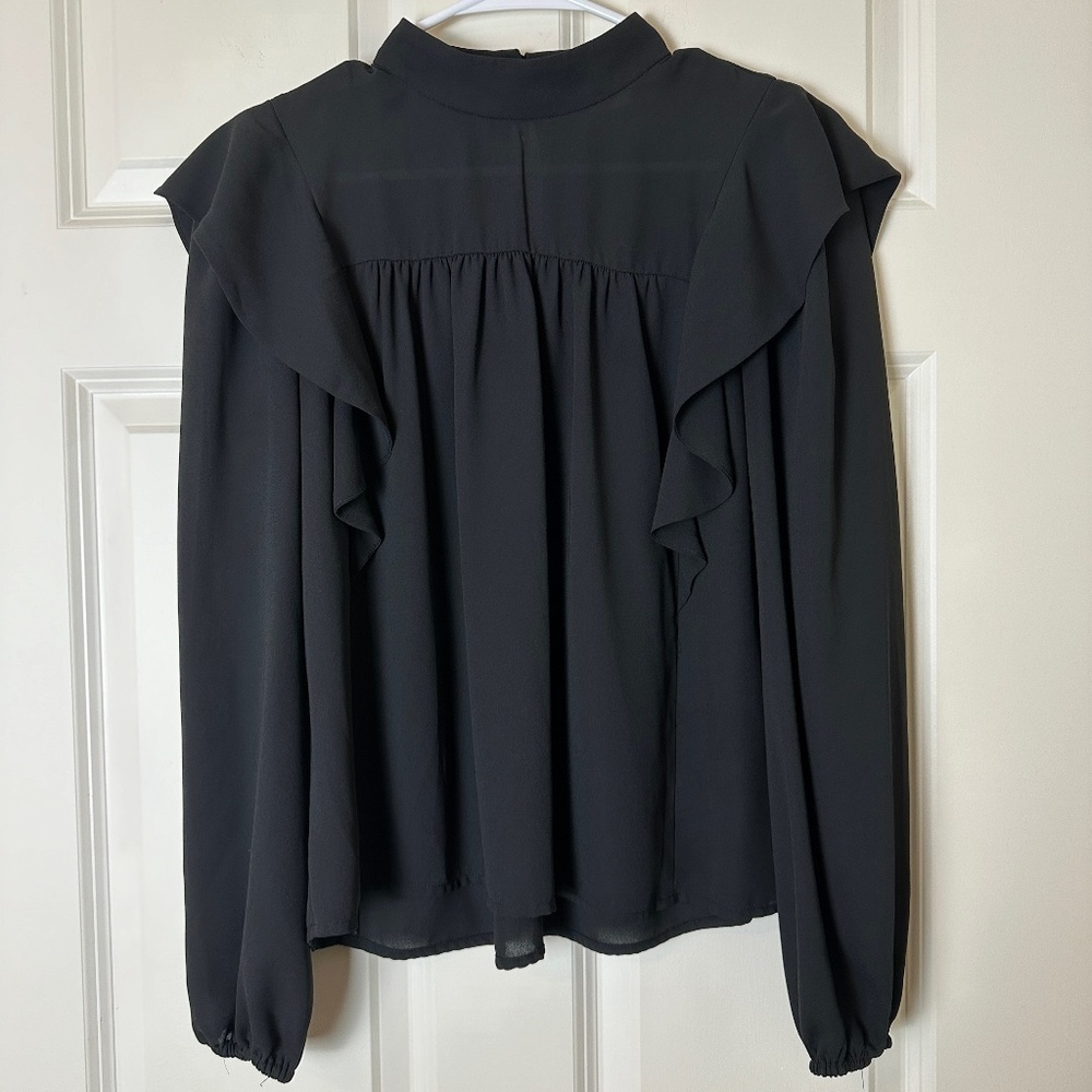 ! WAYF Black Long Sleeve Ruffle Blouse Women Size S